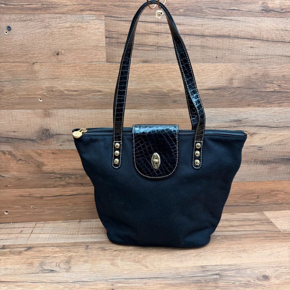 Eric Javits Bag Squishee Handbag Purse Black Nylon Dry Clean Tote